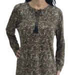 Ladies Printed Blouse, Soft Knit Cotton, Tiger Design, Long Sleeve