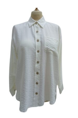 Elegant Cream Blouse, Front Buttons, Pocket Style