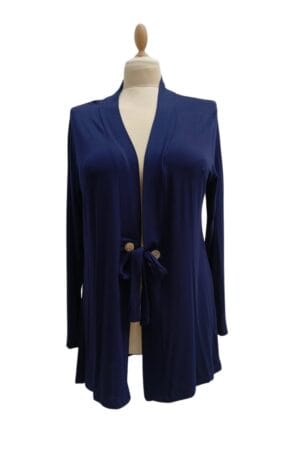 Solid Dark Blue Blouse, V-Neck, Long Sleeve, Two Front Buttons