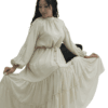 Chiffon High Neck Cocktail Dress with Pearl Design - Cream