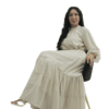 Chiffon High Neck Cocktail Dress with Pearl Design - Cream