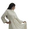 Chiffon High Neck Cocktail Dress with Pearl Design - Cream