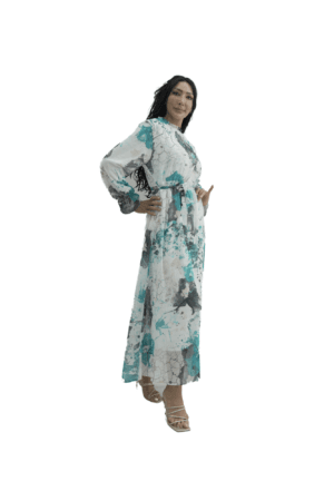 Floral Chiffon A-Line Cocktail Dress with Belt - Cream