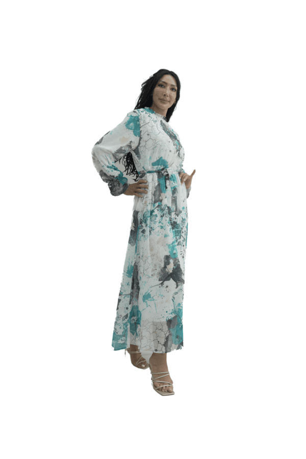 Floral Chiffon A-Line Cocktail Dress with Belt - Cream