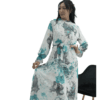 Floral Chiffon A-Line Cocktail Dress with Belt - Cream