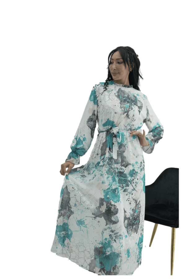 Floral Chiffon A-Line Cocktail Dress with Belt - Cream