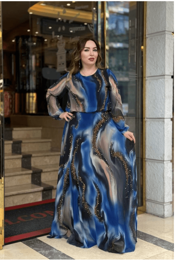 Long Dress with Gold Stones and Mixed Colors