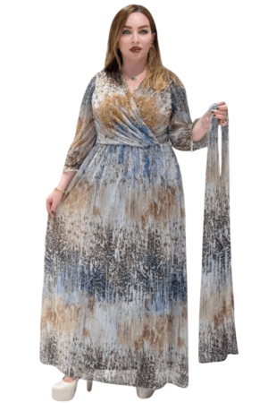 Printed Long Dress with Belt