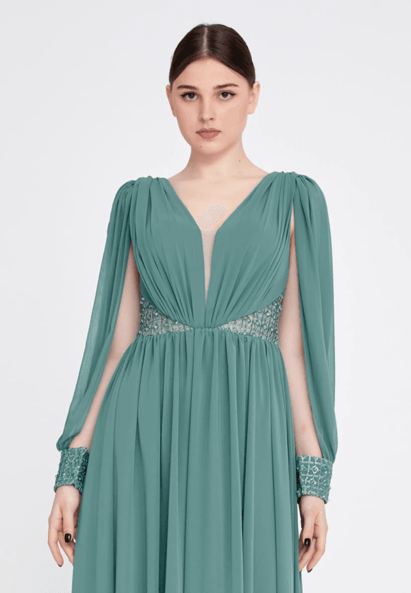 Long Sleeve Maxi Chiffon Wedding Guest Dress