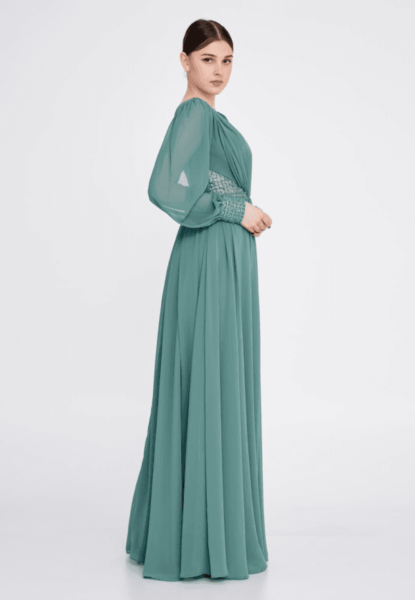 Long Sleeve Maxi Chiffon Wedding Guest Dress