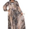 Round Neck Chiffon Maxi Dress with Belt - Beige