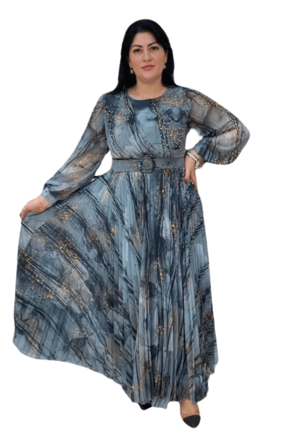 Round Neck Chiffon Maxi Dress with Belt - Green