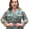 Printed Long Dress with Belt - Green