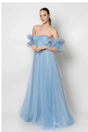 Celestial Blue: Net Corset Dress with Off-Shoulder Design