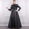 Noir Opulence: Full Black Organza High-Neck Gown