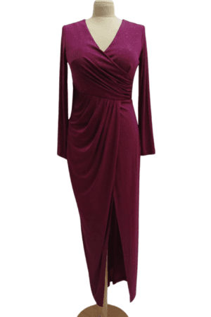 Burgundy Enchantment: Glitter Stretch Evening Gown