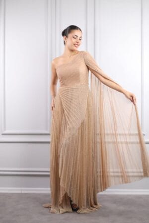 Golden Rose: One-Shoulder Glitter Gown