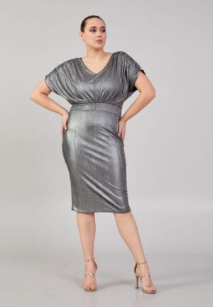 Classic Charcoal: Short Sleeve Midi Column Dress