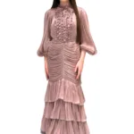ED-0034_1 Rose Goddess: Belted Chiffon Skirt Dress