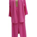 Ladies Long Shirt and Trousers 2-Piece Set - Netted Material - Solid Pink