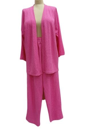 Ladies Long Shirt and Trousers 2-Piece Set - Netted Material - Solid Pink