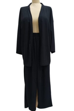 Ladies Long Shirt and Trousers 2-Piece Set - Netted Material - Black