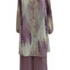 Collar Long Blouse and Trouser Set - Printed Long Sleeve Buttons