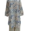 Collar Long Blouse and Trouser Set - Pretend Long Sleeve Buttons
