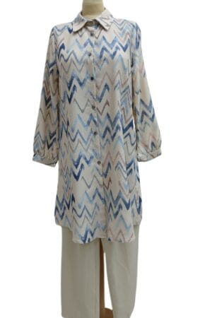 Collar Long Blouse and Trouser Set - Pretend Long Sleeve Buttons