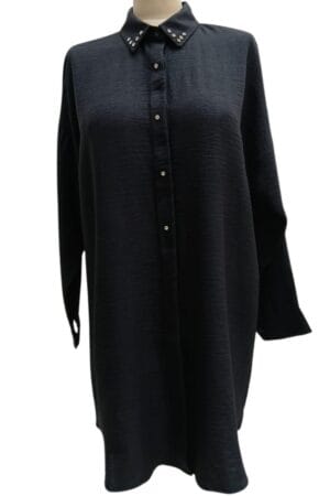 Collar Stone Style Long Tunic and Sleeve - Solid Black